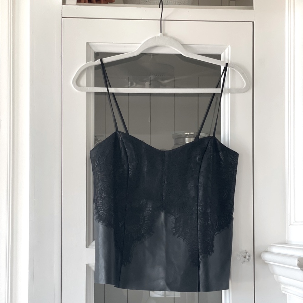 EXPRESS Black Faux Leather Adjustable Strap Cami Top Size XS